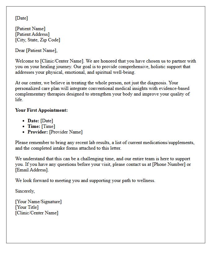 Holistic Cancer Care Welcome Letter