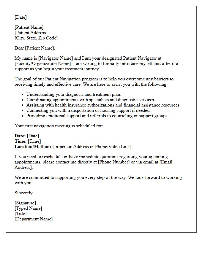 Patient Navigation and Treatment Support Letter
