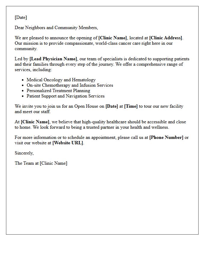 Oncology Clinic Community Welcome Letter