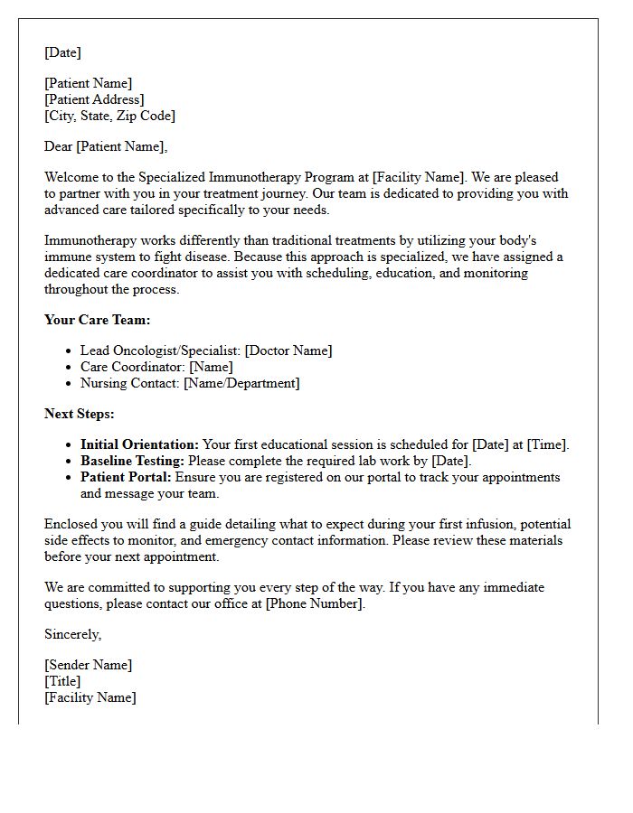 Specialized Immunotherapy Program Welcome Letter