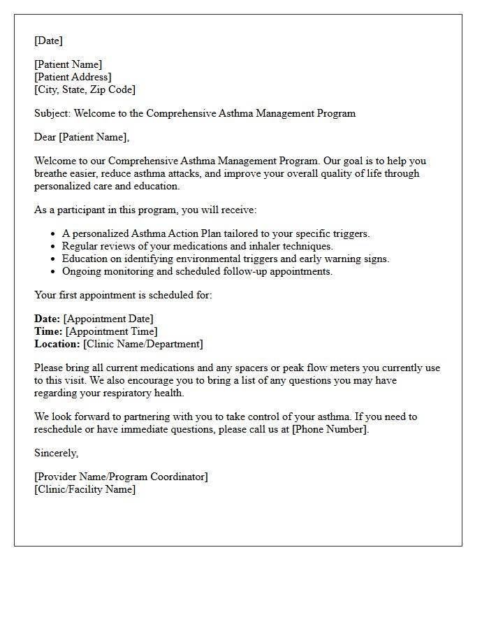 Comprehensive Asthma Management Welcome Letter