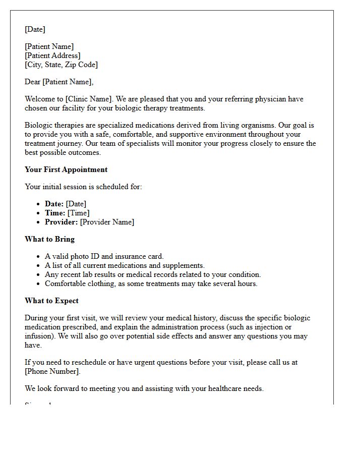 Biologic Therapy Clinic Welcome Letter