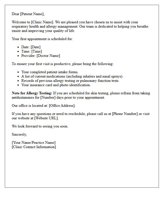 Respiratory Health and Allergy Welcome Letter