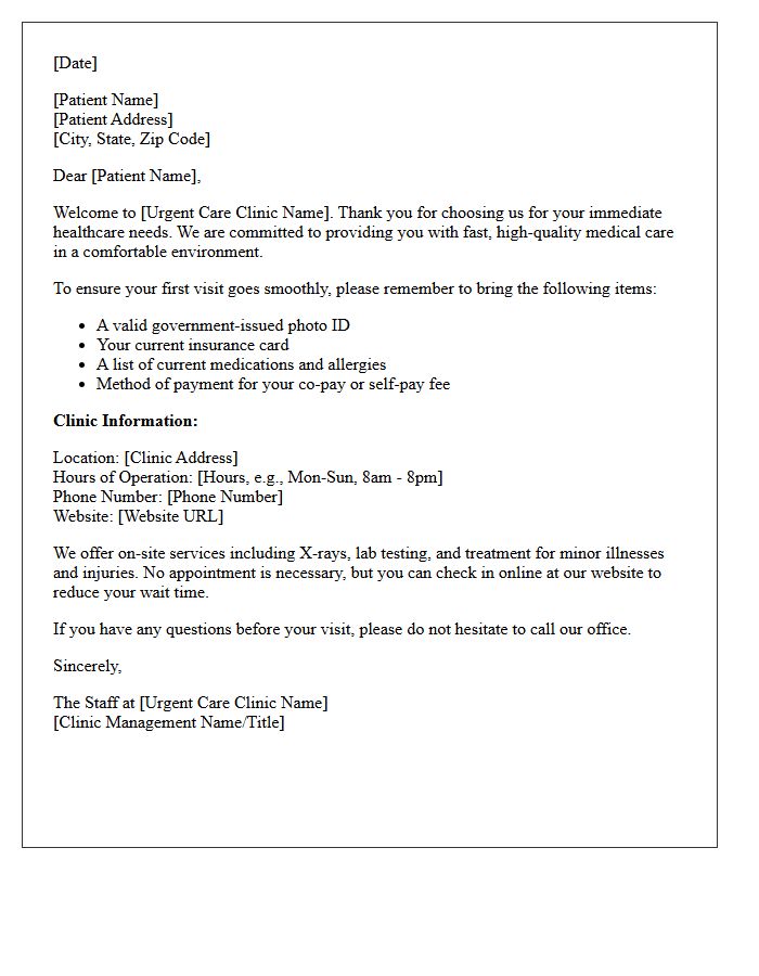 Urgent Care First-Time Patient Welcome Letter