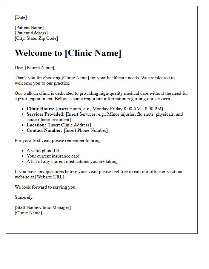Walk-In Clinic New Patient Welcome Letter