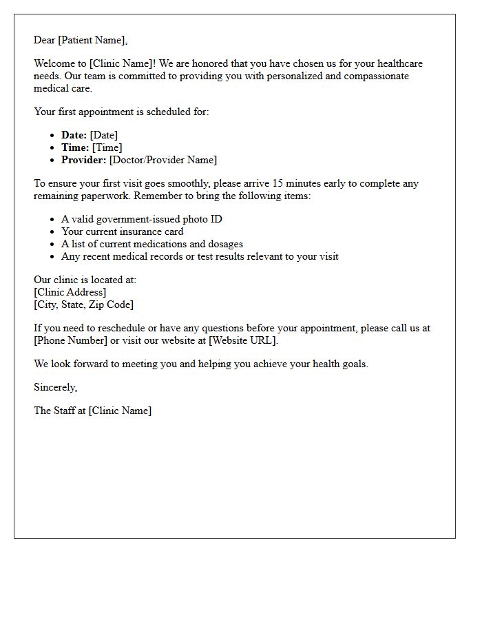 Medical Clinic First-Time Visitor Welcome Letter