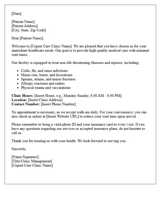 Urgent Care New Patient Introduction Letter