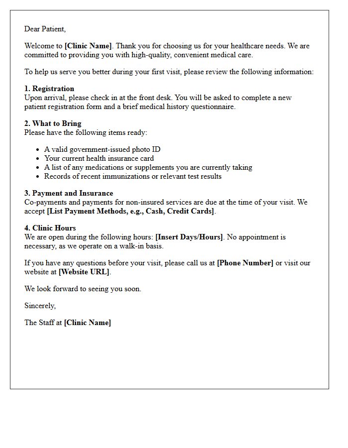 Walk-In Clinic First-Time Patient Onboarding Letter