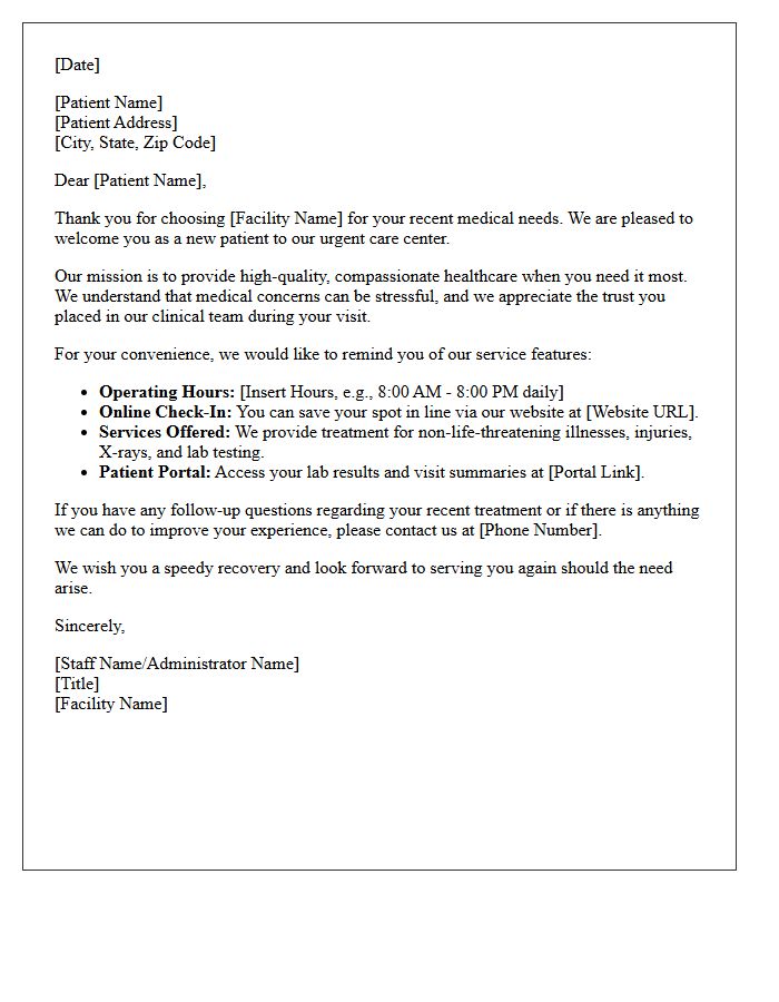 Urgent Care Facility First-Time Patient Welcome Letter