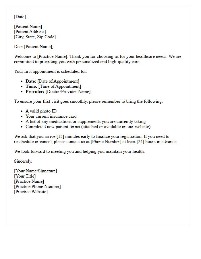 First-Time Patient Care Welcome Letter