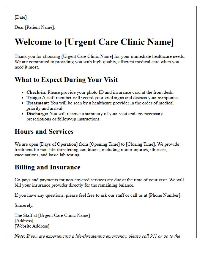 Urgent Care Patient Orientation Welcome Letter
