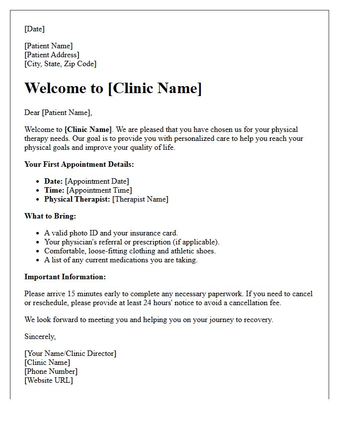 New Patient Physical Therapy Welcome Letter