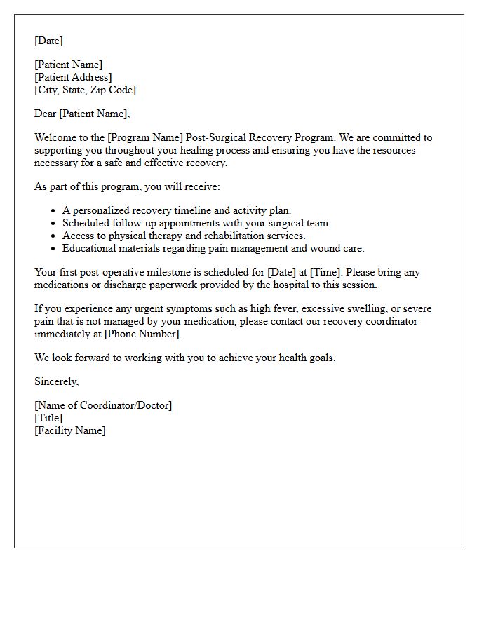 Post-Surgical Recovery Program Welcome Letter