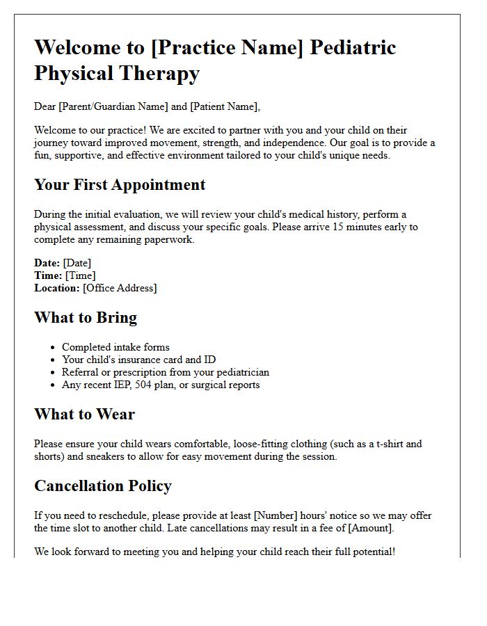 Pediatric Physical Therapy Welcome Letter