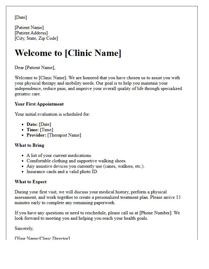 Geriatric Physical Therapy Clinic Welcome Letter
