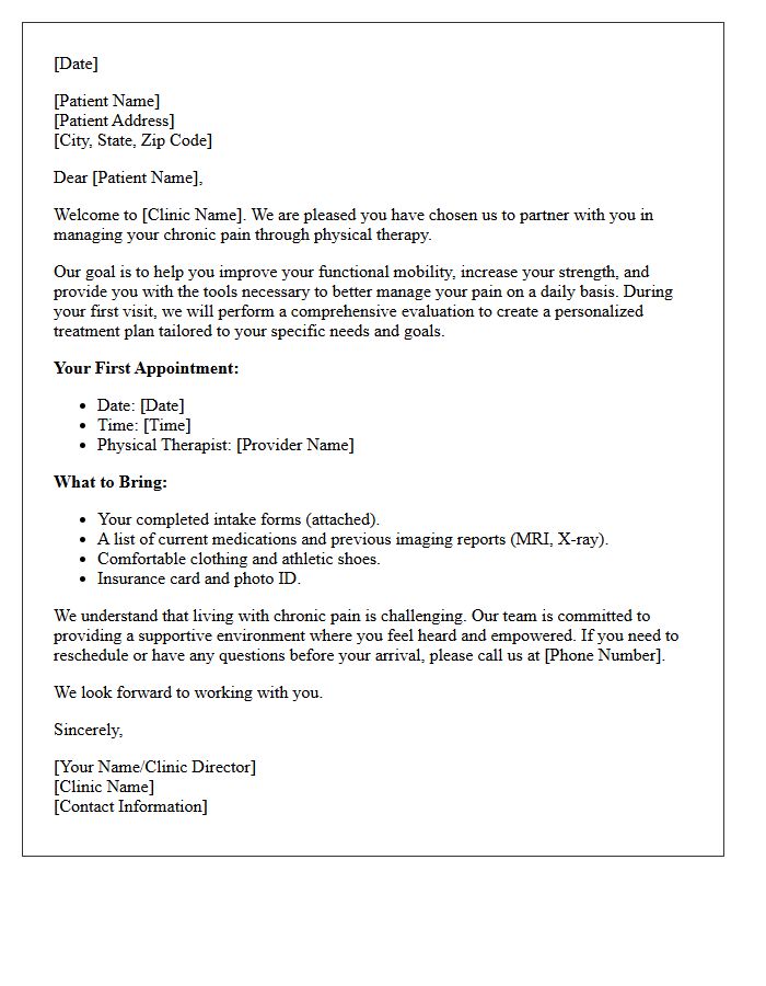 Chronic Pain Management Physical Therapy Welcome Letter