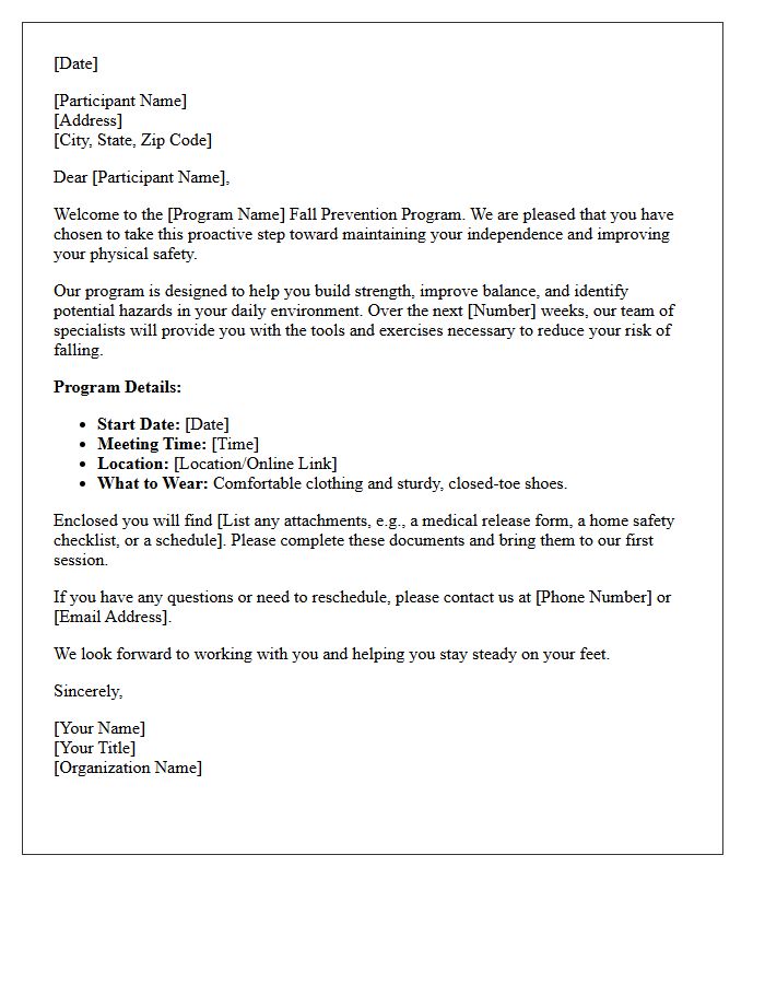 Fall Prevention Program Welcome Letter