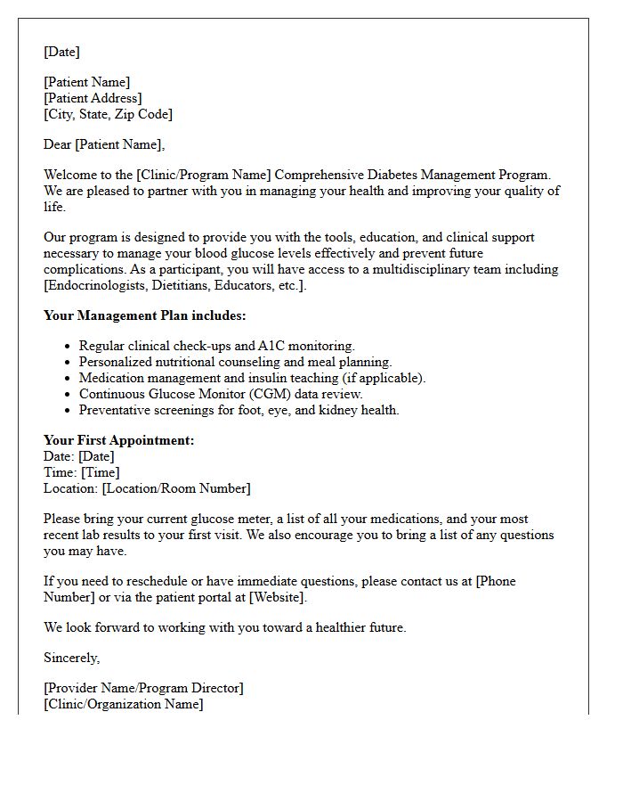 Comprehensive Diabetes Management Welcome Letter