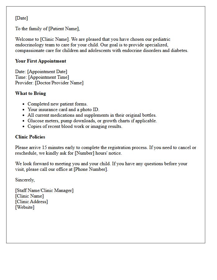 Pediatric Endocrinology Clinic Welcome Letter