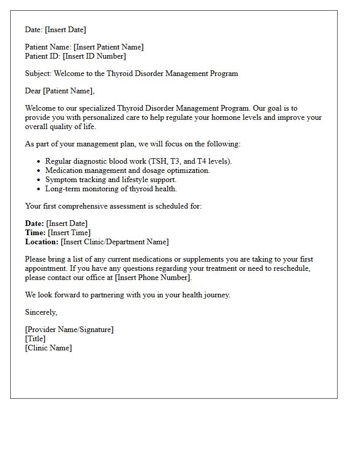 Thyroid Disorder Management Welcome Letter