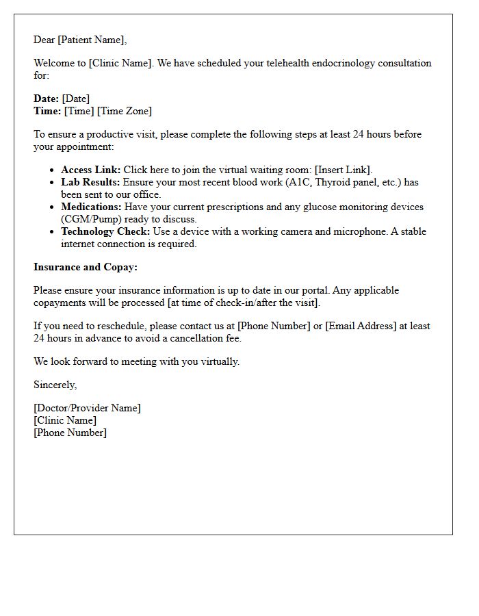 Telehealth Endocrinology Consultation Welcome Letter