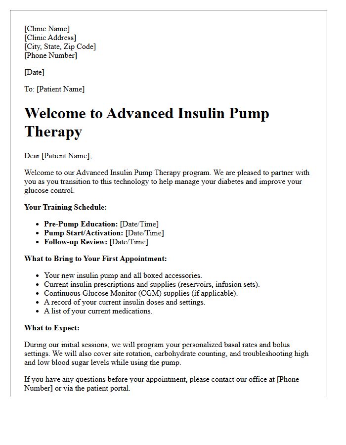 Advanced Insulin Pump Therapy Welcome Letter