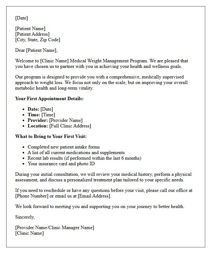 Medical Weight Management Welcome Letter