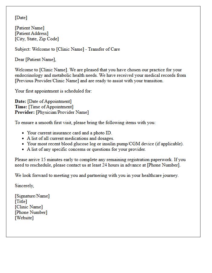 Endocrinology Clinic Transfer Patient Welcome Letter