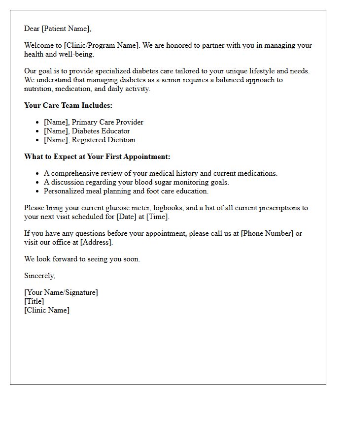 Senior Diabetes Care Welcome Letter