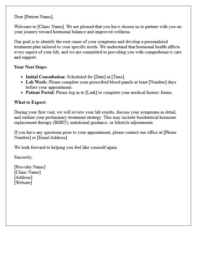 Hormonal Imbalance Treatment Welcome Letter