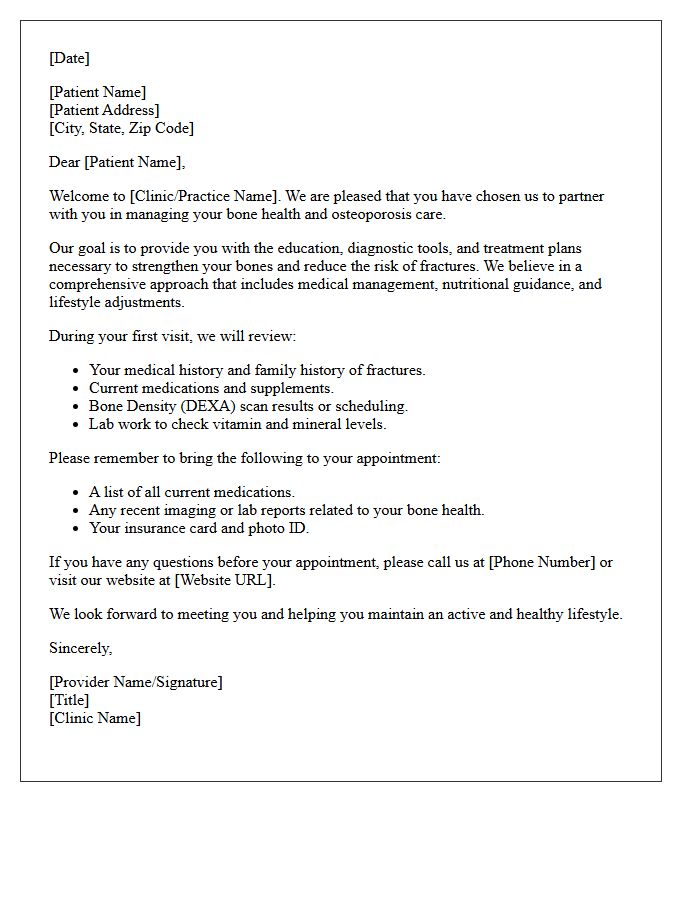 Osteoporosis and Bone Health Welcome Letter