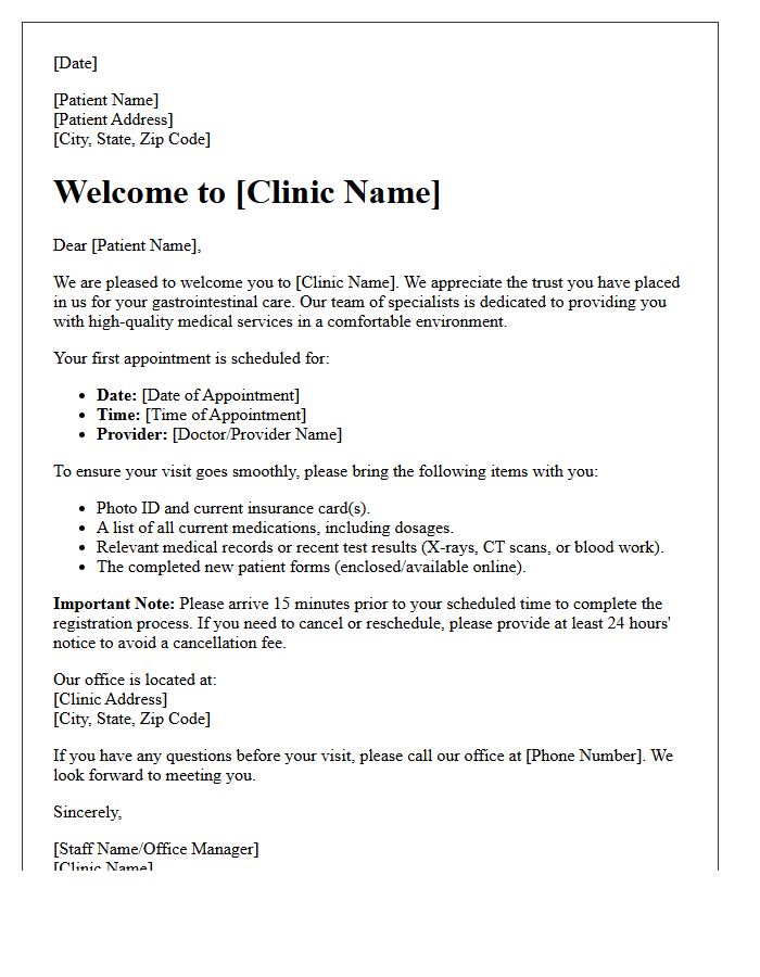 Gastroenterology Clinic New Patient Welcome Letter
