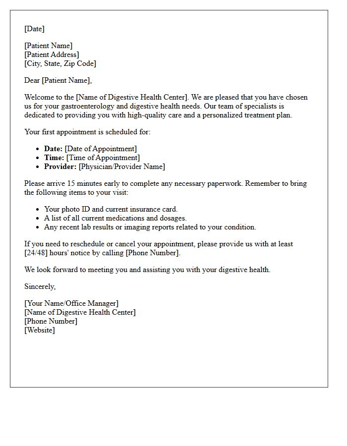 Digestive Health Center Patient Introduction Letter