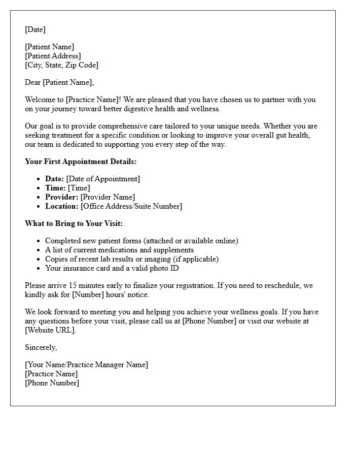 New Patient Digestive Wellness Welcome Letter
