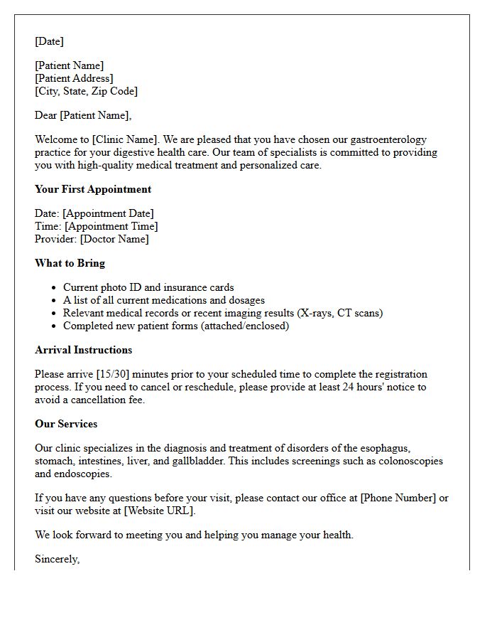 Medical Clinic Gastroenterology Patient Welcome Letter
