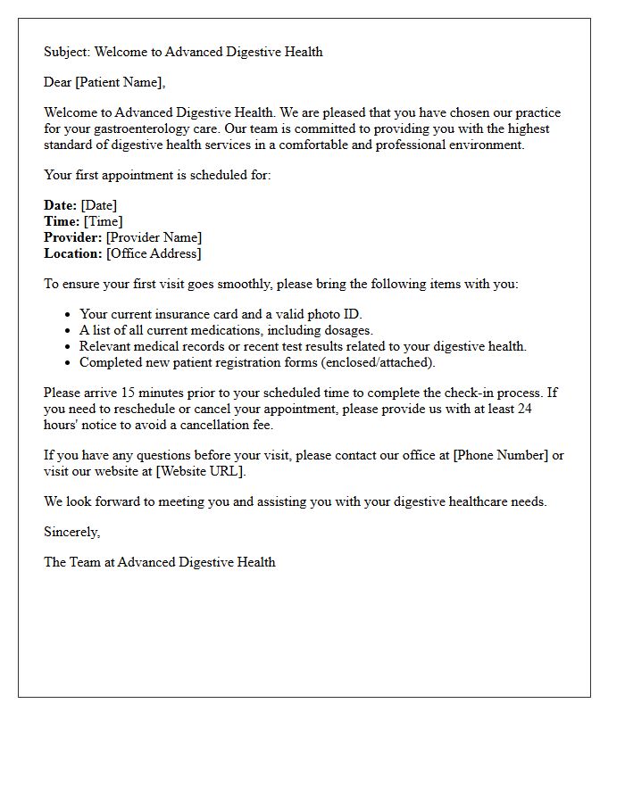 Advanced Digestive Health New Patient Welcome Letter
