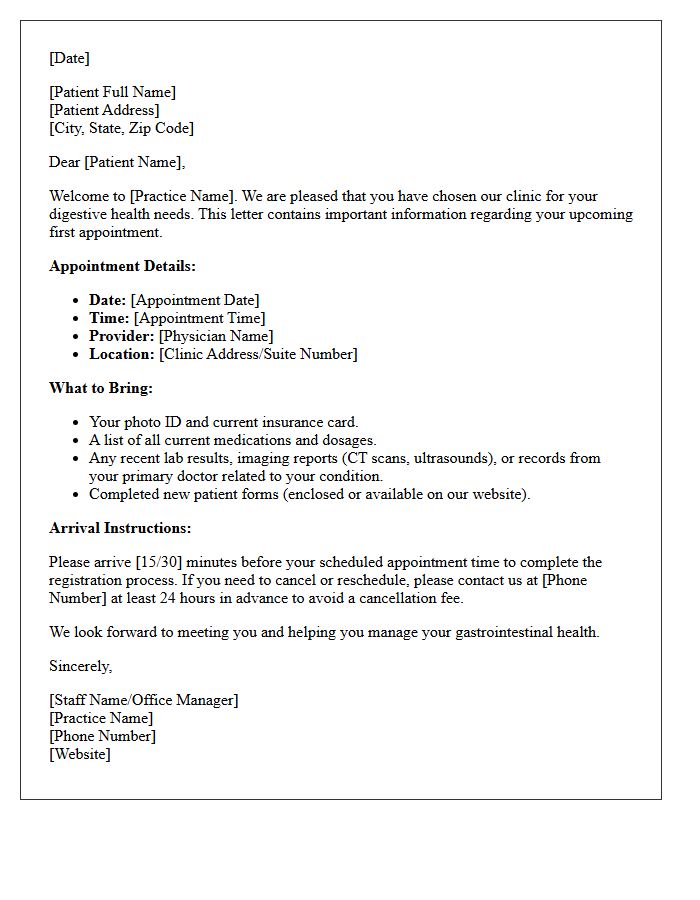 Gastroenterology Specialist First Visit Welcome Letter