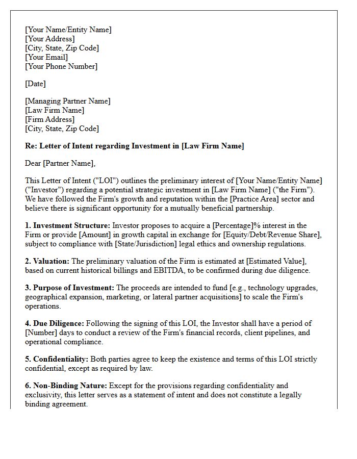 Letter of Intent Introduction for Law Firm Investment