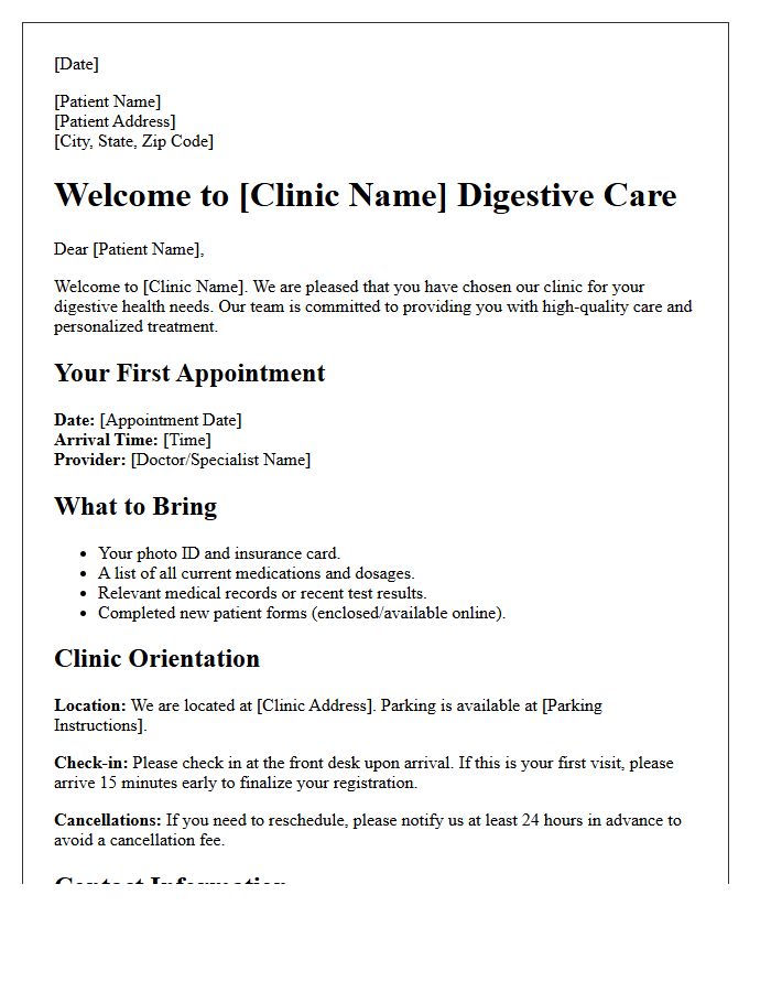 Digestive Care Clinic Welcome And Orientation Letter