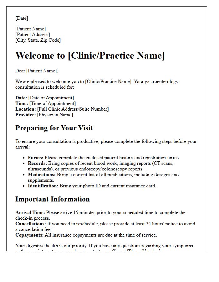 Gastroenterology Consultation Welcome And Information Letter