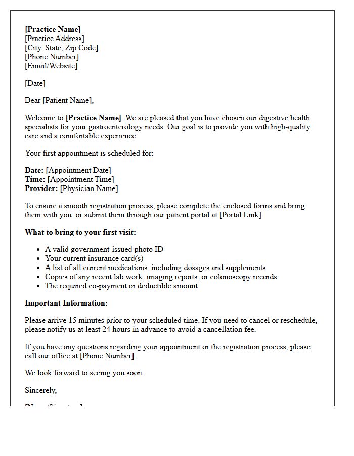 Digestive Health Practice Patient Registration Letter
