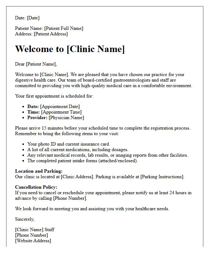 Adult Gastroenterology Clinic Welcome Letter