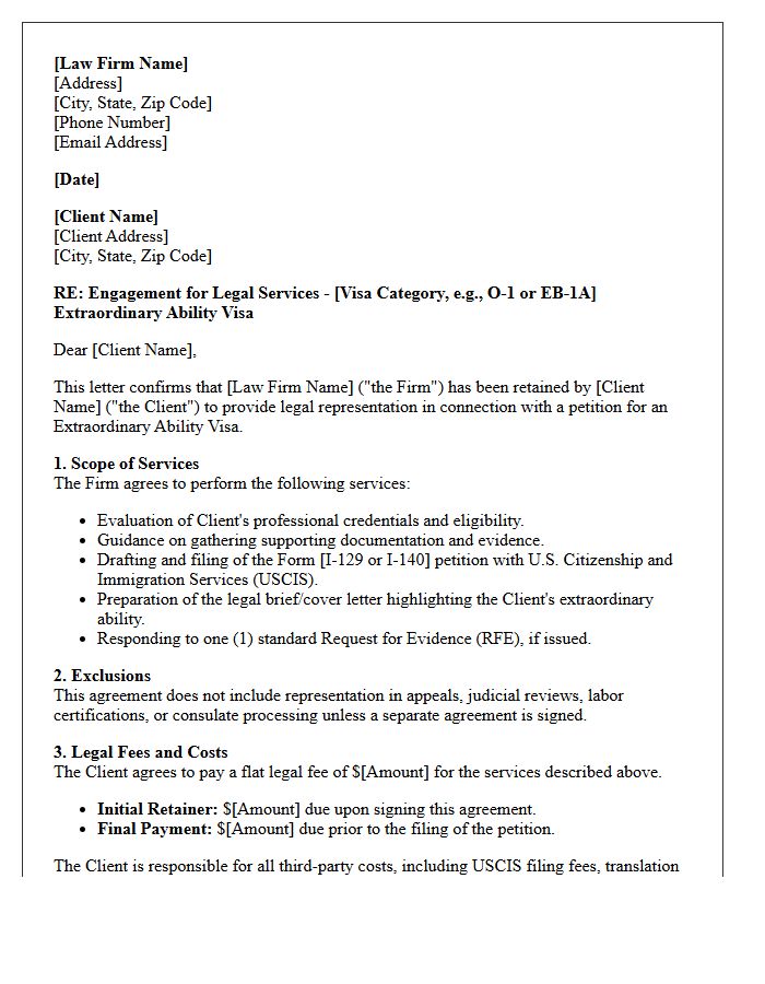 Extraordinary Ability Visa Services Engagement Letter
