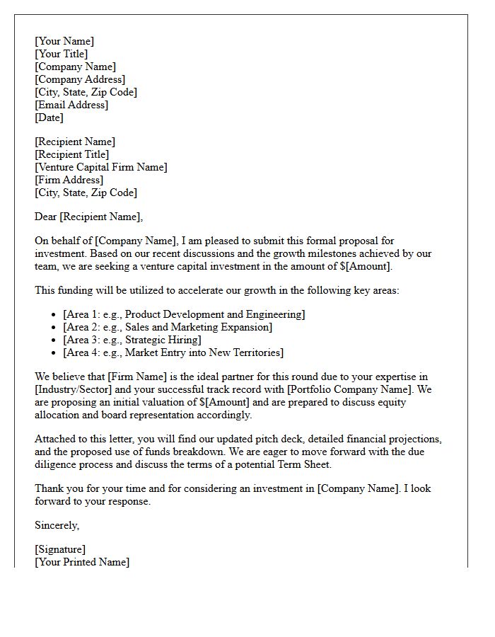 Venture Capital Funding Amount Letter of Proposal