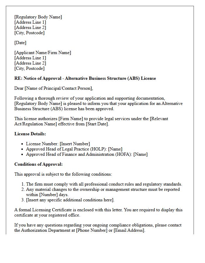 Alternative Business Structure Regulatory Letter of Approval