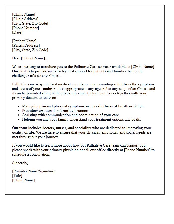 Medical Clinic Palliative Care Introduction Letter
