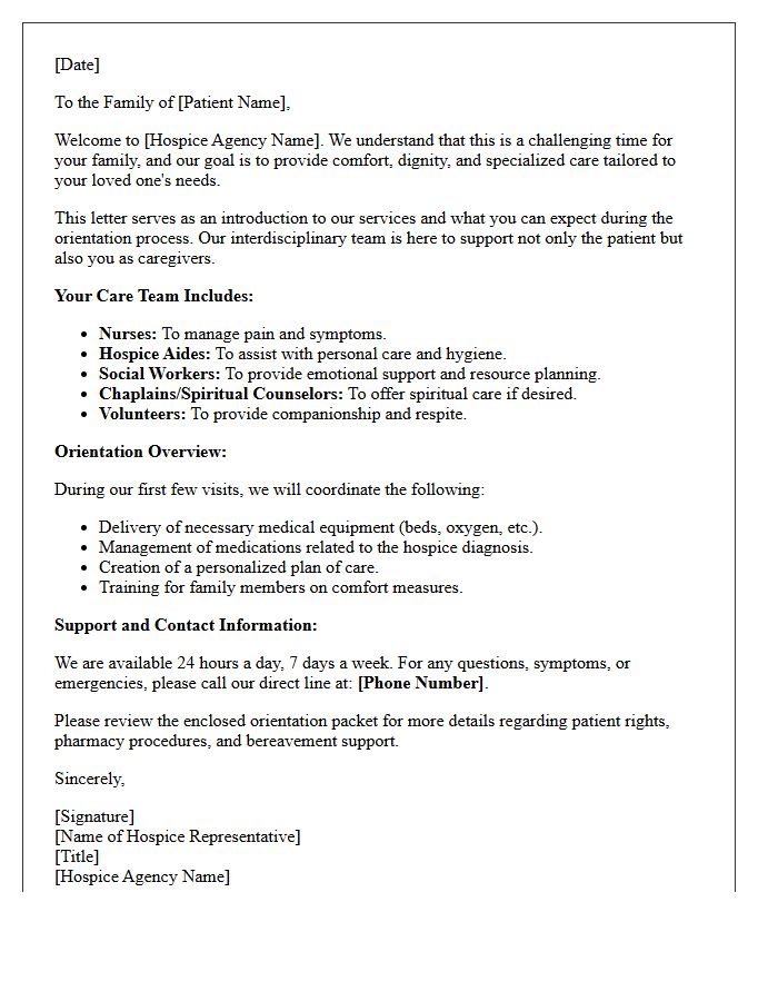 Family Orientation and Hospice Support Letter