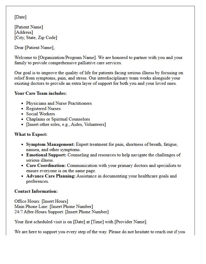 Comprehensive Palliative Care Welcome Letter