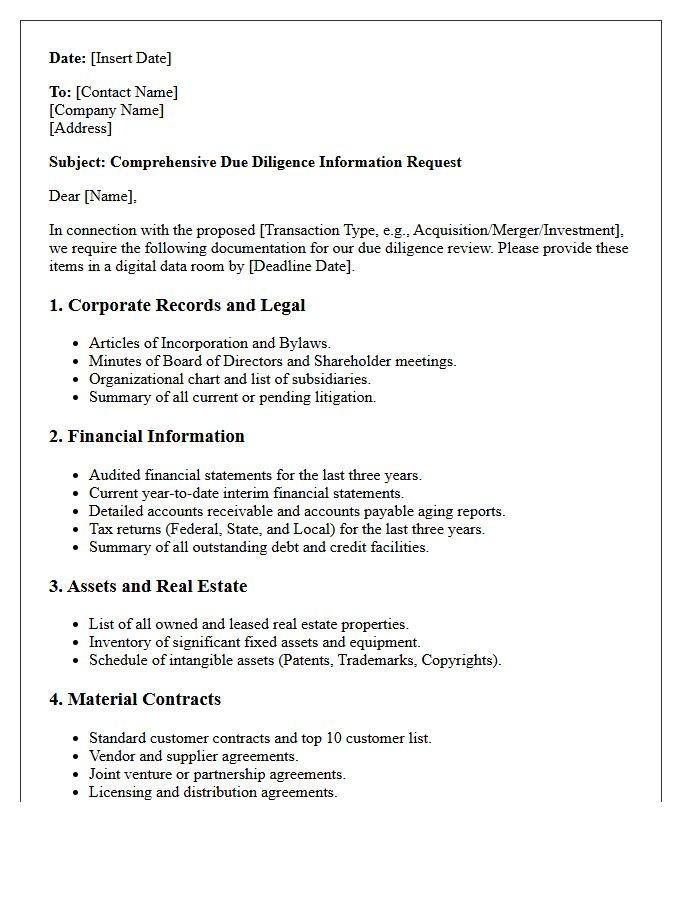 Comprehensive Due Diligence Letter of Requirements