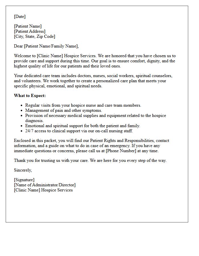 Clinic Hospice Services Welcome Letter